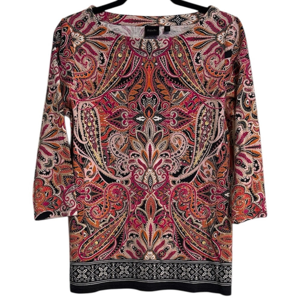 🌻 Rafaella Pink and Orange Paisley Print Half Sleeve Top